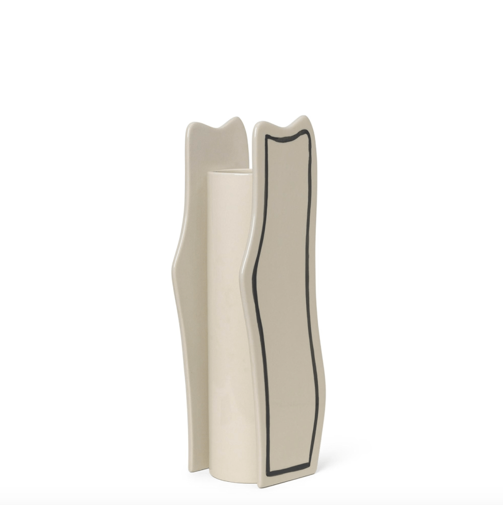 A single Ferm Living Paste Vase in an abstract, sculptural shape with black outline detail.